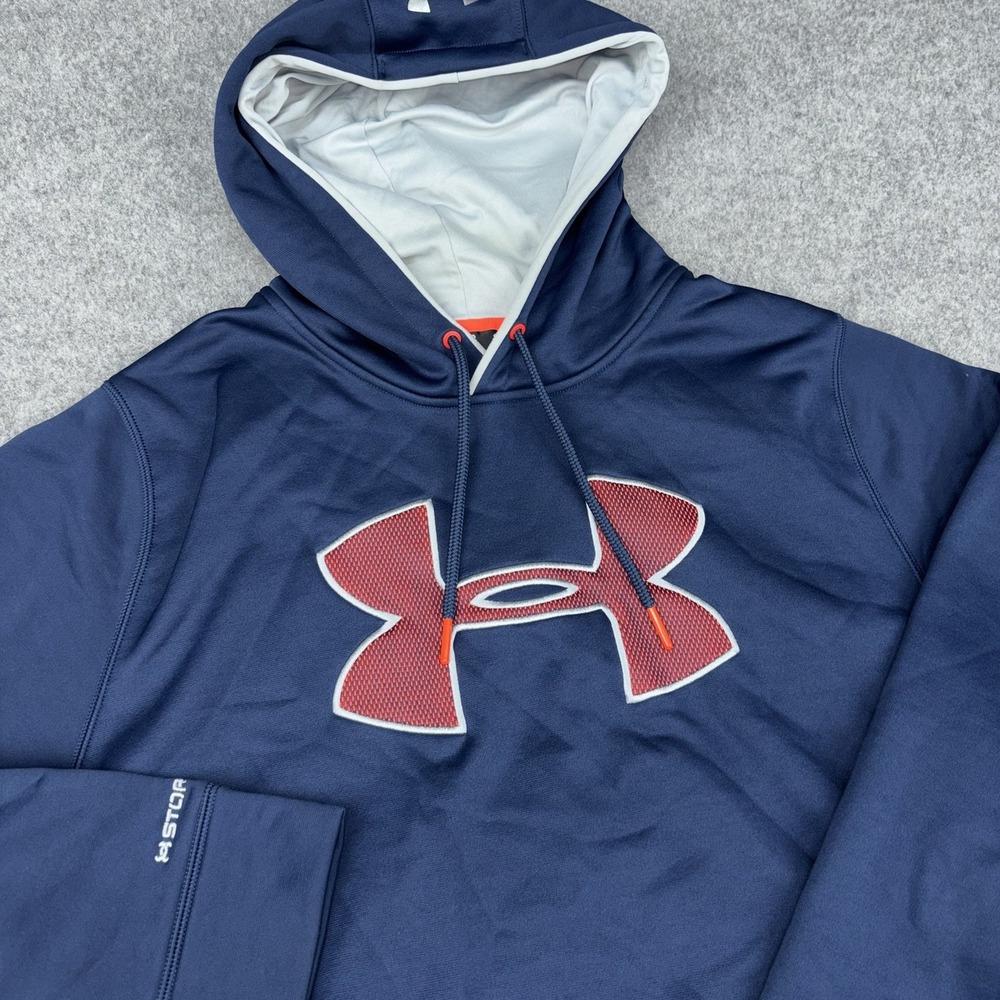 Under Armour Hoodie Men's XL Navy Blue Storm Loose Fit‎ Big Logo Pullover Fleece